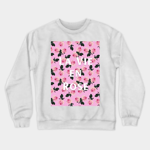 La Vie En Rose - scattered pink vintage roses on pink Crewneck Sweatshirt by bettyretro